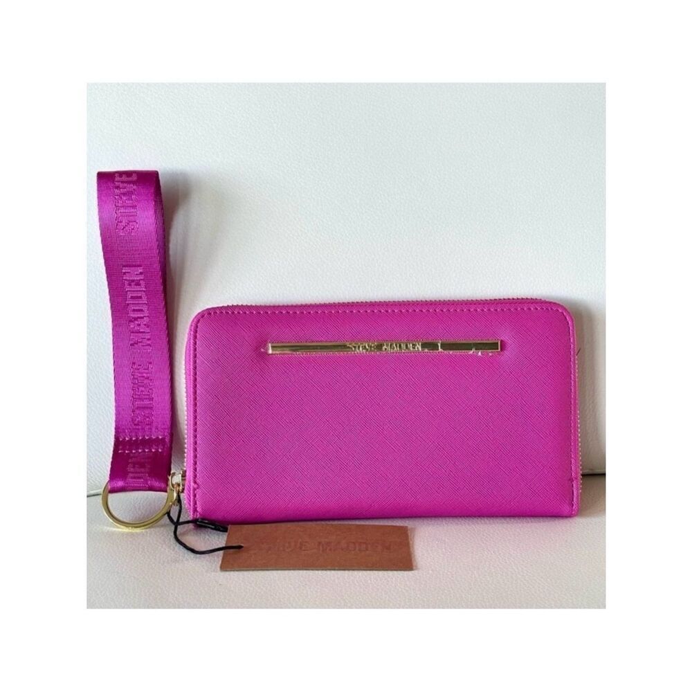 NWT Steve Madden BZIPWEB Hot Pink/Gold Zip Around Wallet Colors Guitar Wristlet